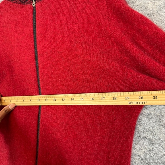 Lothlorian Red Wool Possum Blend Zip-Up Cardigan Sweater with Black Trim Women S - Picture 10 of 16